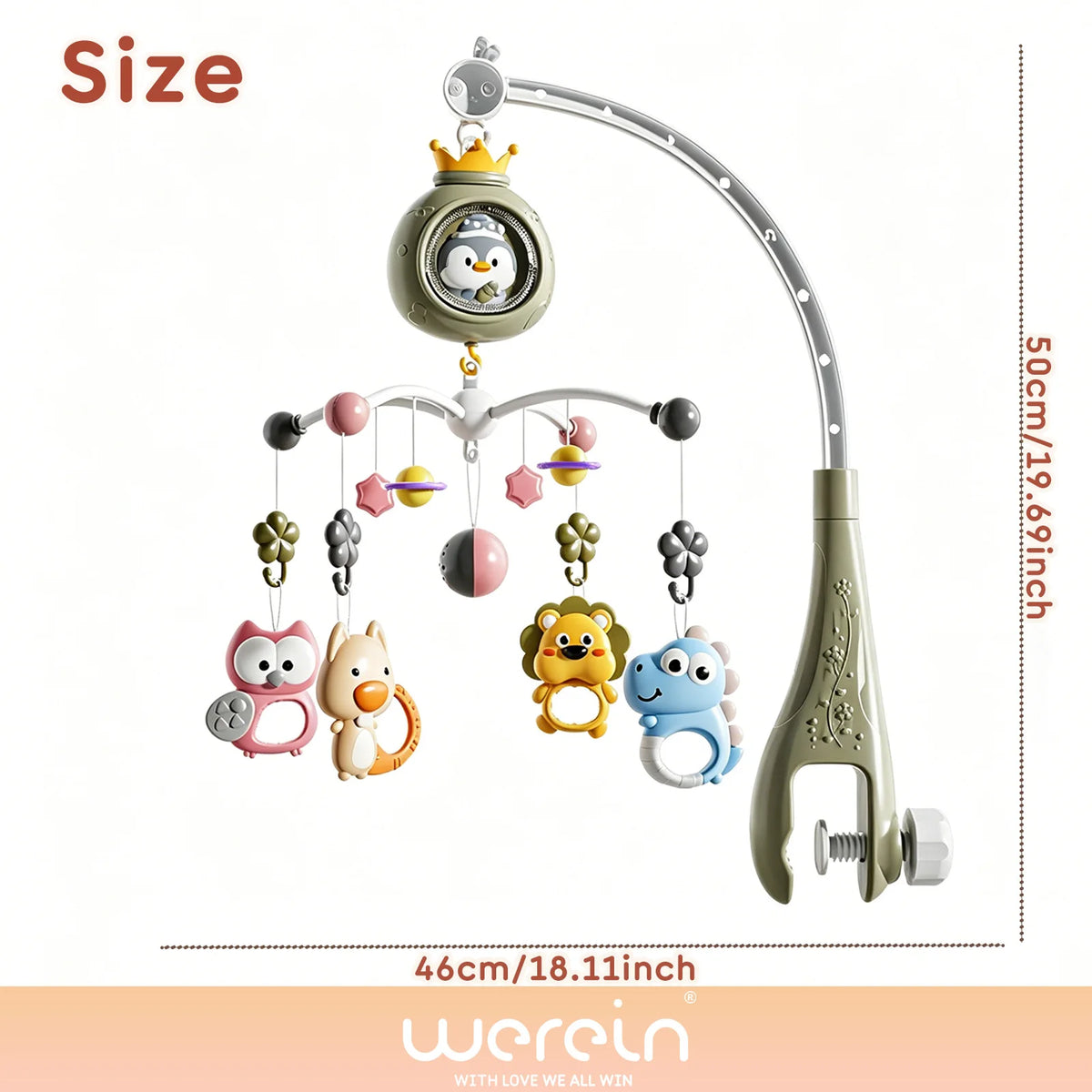 Werein Baby Crib Mobile with Remote Control Projection Musical Bed Bell Soft Night Light Lullaby Rotating Hanging Toy
