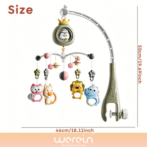Werein Baby Crib Mobile with Remote Control Projection Musical Bed Bell Soft Night Light Lullaby Rotating Hanging Toy